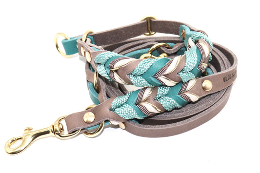 Halsband & Leinenset Fettleder Türkis Petrol Taupe
