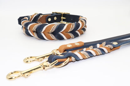 Lederhalsband Hund Cognac und Blau