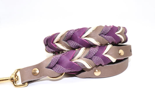 Hundehalsband und Leinenset Leder in Taupe und Pflaume