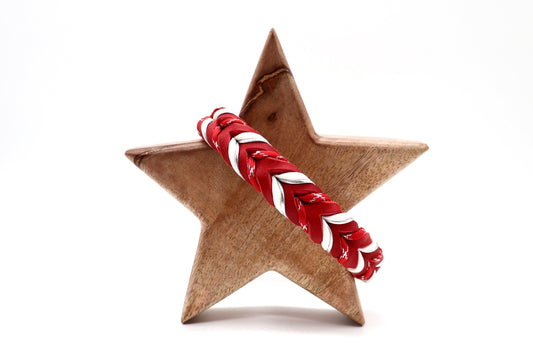geflochtenes Lederhalsband in Rot mit Silber