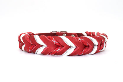 Hundehalsband geflochten Fettleder rot