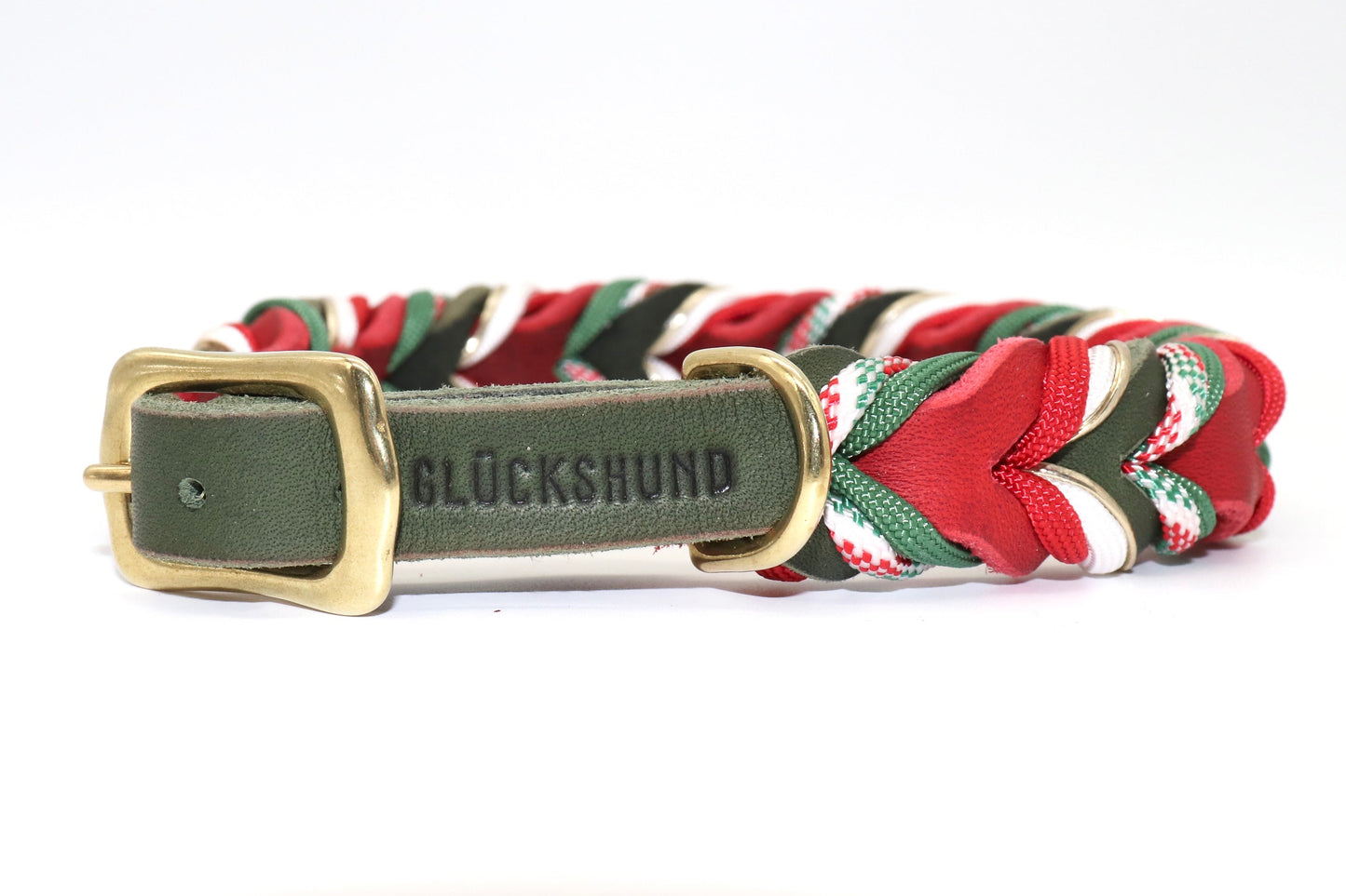 geflochtenes Hundehalsband aus Fettleder  rot und grün