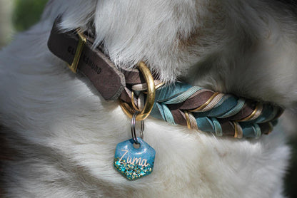 Fettlederhalsband Taupe und Blau