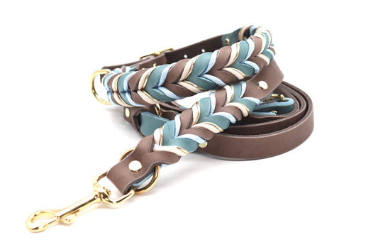 Halsband und Leinenset Leder Taube