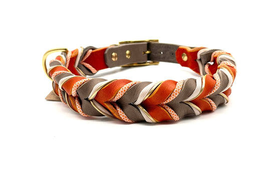 Hundehalsband Fettleder geflochten SOfortkauf Taupe Orange