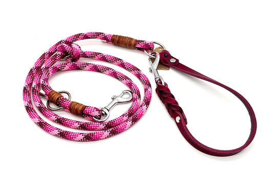Tauleine Hundeleine PPM Seil Pink Weinrot kariert