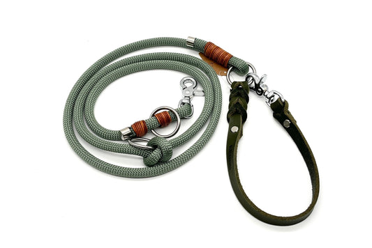 Tauleine Hundeleine PPM Hundeleineseil Foggy Grün 3 fach verstellbar
