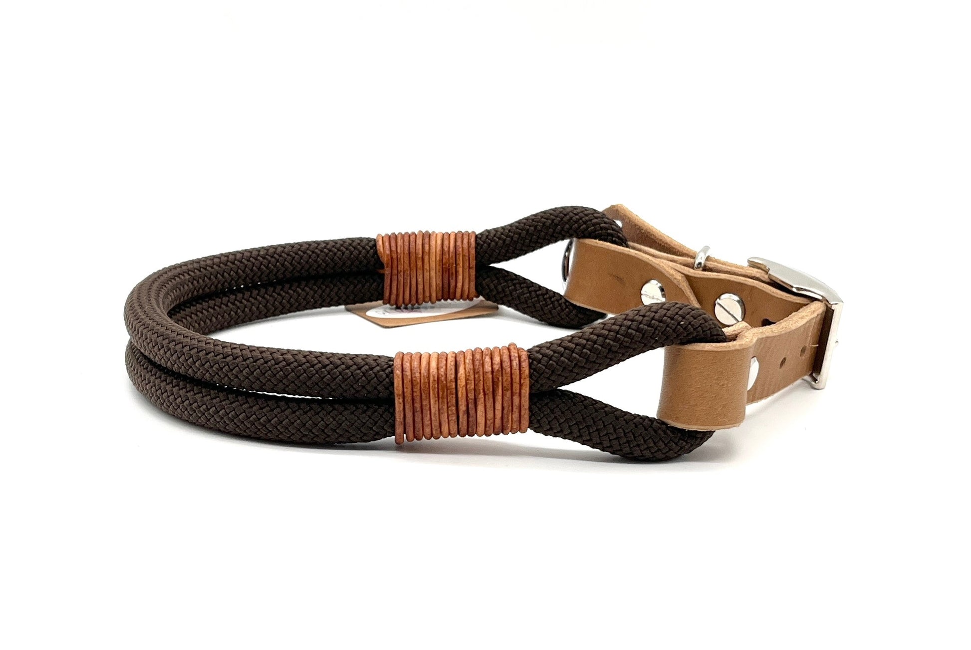 Hundehalsband Tau Tauhalsband Hund Braun mit Leder beige