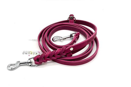 Umhängeleine Fettleder geflochten Weinrot Bordeaux Lederleine zum Umhängen