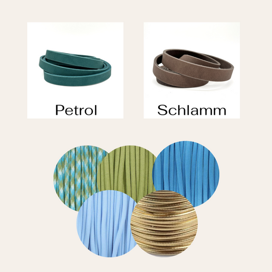 Fettlederhalsband geflochten Taupe Petrol Blau