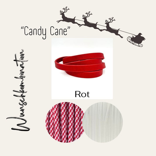 Fettlederhalsband Candy Cane Rot und Weiß