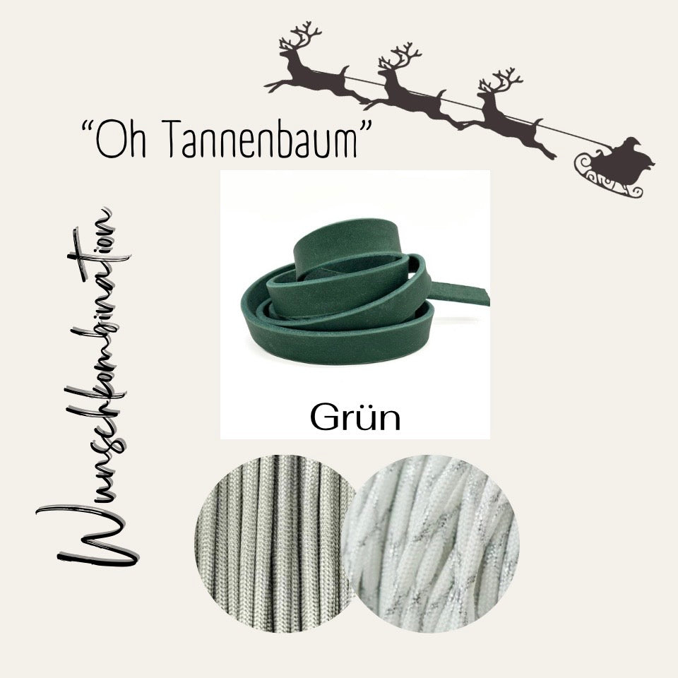 Fettlederhalsband geflochten in Grün mit silbernen Akzenten