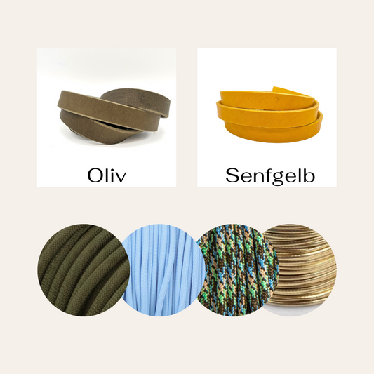 Hundehalsband und Leinenset Oliv Senfgelb